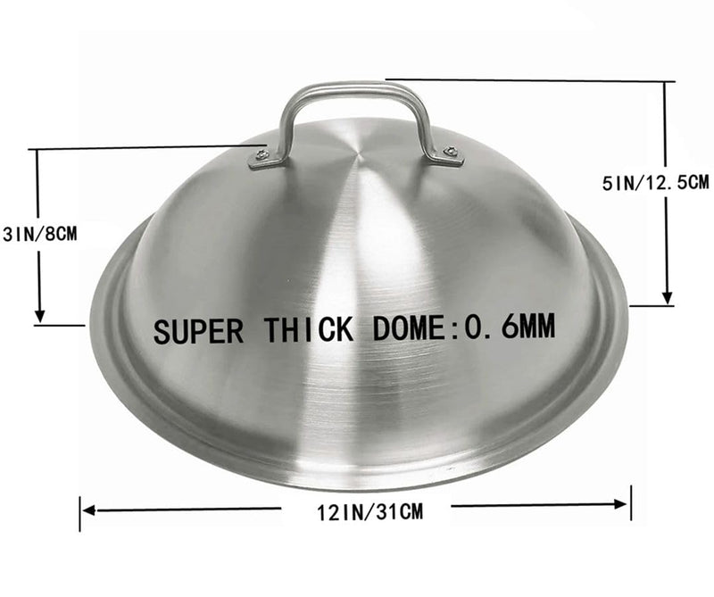 Griddle Accessories Pot Wok Lids - Heavy Duty 12 Inch Round Basting Cover - Stainless Steel - Cheese Melting Dome and Steaming Cover - Best for Use in Flat Top Grill Cooking Indoor Outdoor- 2 Domes
