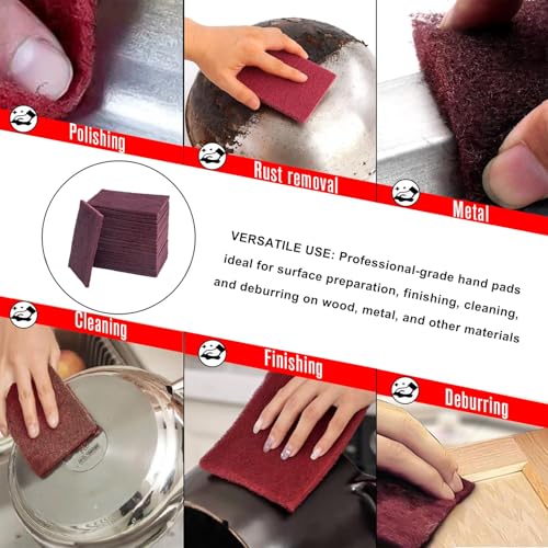 HYDRO MASTER Maroon Scuff Pads 6 x 9 Inch, 20 Pack Non-Woven Abrasive Sanding Pads, P320 Equivalent Surface Prep Pads for Paint Prep, Auto Body, Metal, Wood, Fiberglass, Wet & Dry
