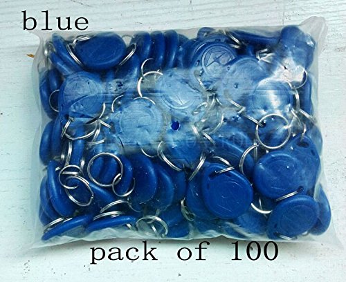 Blue 100pcs 125Khz Proximity ID Card Chip TK EM 4100 RFID Tag Key Fob Keyfobs Keychain Ring Token for Access Control (NOT for Video Intercom)
