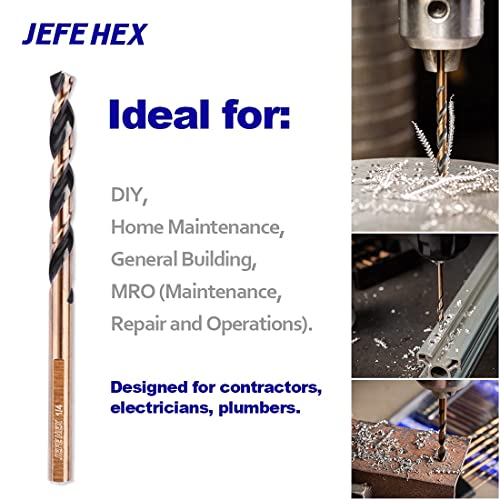 Handree 7/16 6Pcs W4 High-Speed Steel Twist Drill Bits, 3-Flat Shank Black & Gold Coated, 135° Split Point Jobber Length Set, General Purpose for Metal/Wood/Plastic DIY & MRO
