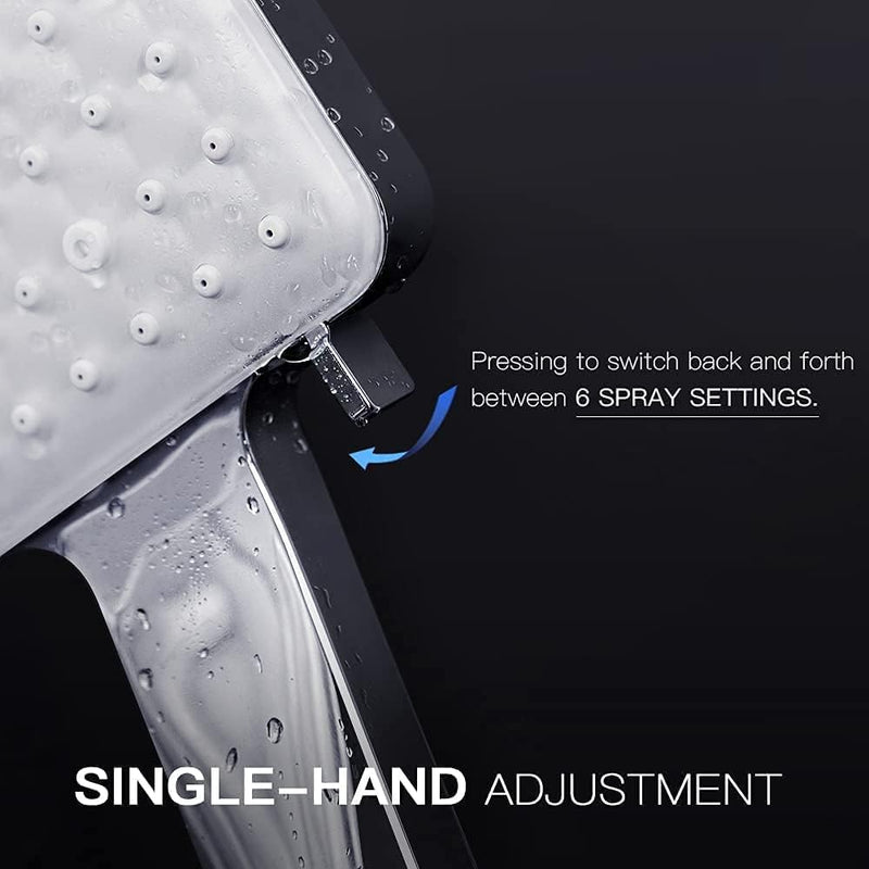 Newentor® Handheld High Pressure 6 Spray Modes/Settings Detachable Chrome Finish Square Shower Head with Stainless Steel Hose and Multi-Angle Adjustable Shower Stand