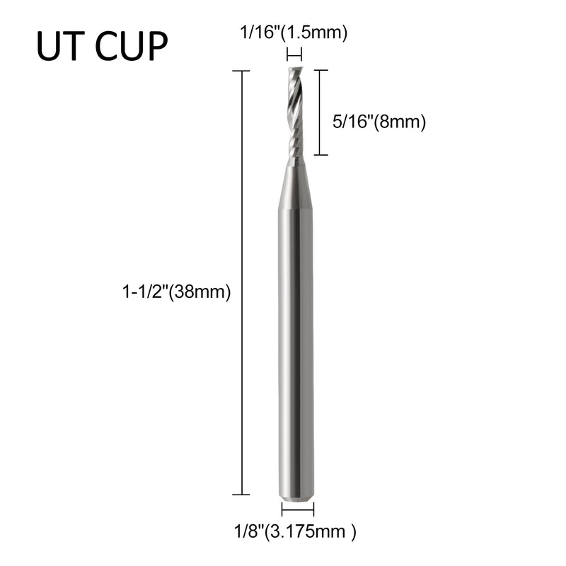 1/8 Shank CNC Router Bits O Flute End Mill Single Flute Spiral Router Bit Up Cut Milling Cutter with 1/16 Inch Cutting Diameter for Acrylic Plastic MDF (10) 3.175x1.5x8mm