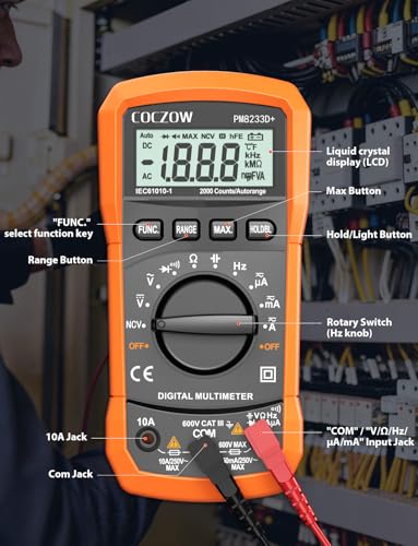 Digital Multimeter,Multimeter Tester, High Sensitivity Voltmeter Ammeter Ohmmeter NCV Circuit Checker Measures AC/DC Voltage,AC/DC Current, Resistance, Diodes, Continuity, Transistor Black