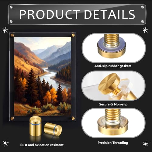 Pelopy 24 Pcs Sign Standoff Screws Advertising Screws Stainless Steel Wall Standoff Mounts Glass Acrylic Nail (3/4 x 1 Inch,Gold) 3/4 x 1 Inch Gold