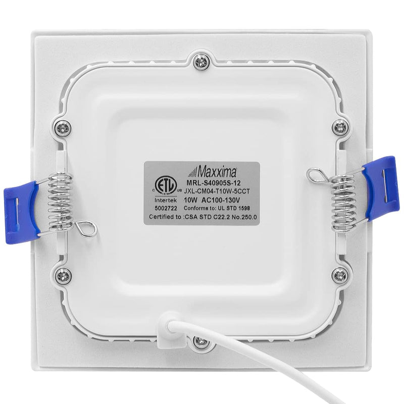 Maxxima 4 in. Square 5CCT Ultra Thin Recessed LED Downlight, 750 Lumens Slim Canless, IC Rated, 5 Color Temperature Selectable 2700K/3000K/3500K/4000K/5000K, Dimmable, J-Box Included (Pack of 2) Single Pack (Pack of 2)
