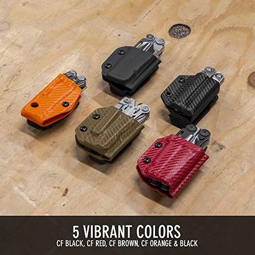 Clip & Carry Kydex Multitool Sheath for LEATHERMAN Free P4 - Made in USA (Multi-Tool not Included) EDC Multi Tool Holder Holster Cover Orange Carbon Fiber