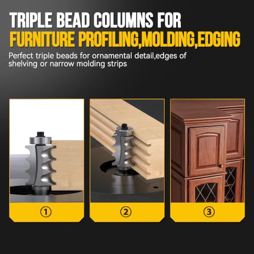 Triple Beading Router Bit Set, 1/2" Shank, 5pcs 5pcs-1/2"S