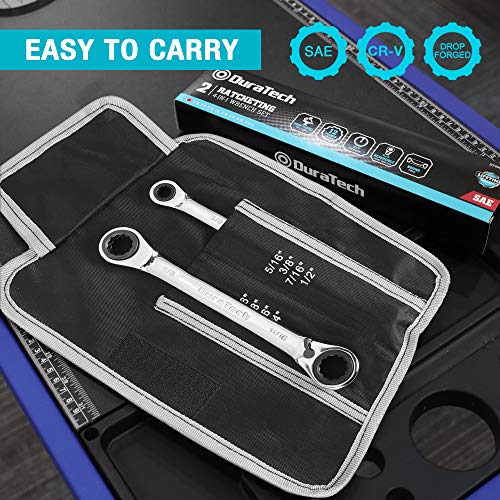 DURATECH 4-in-1 Reversible Ratcheting Box Wrench Set, SAE, 2-Piece Regular 5/16"-3/4"