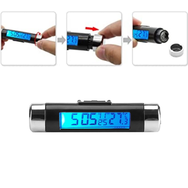 Car Clock Thermometer,Clip on Truck Car LCD Thermometer Automotive Digital Backlight Clock Monitor Blue Backlight for Using in The car(Blue Background) Blue background
