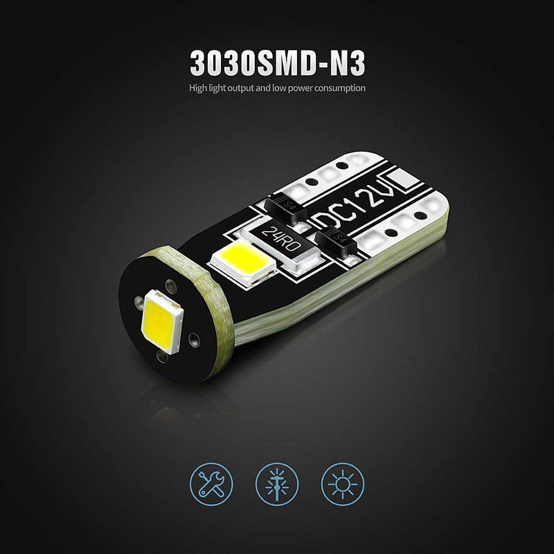 SIR IUS LED 194 LED Bulbs Extremely Super Bright 3030 Chipset for Car truck Interior Dome Map Door Courtesy Marker License Plate Lights Compact Wedge T10 168 2825 Xenon White Pack of 10