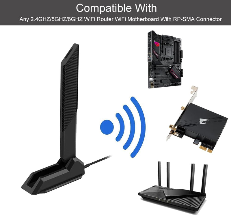 External WiFi 6 6E Tri-Band Antenna 6GHz 5.8GHz 2.4GHz Magnetic Base Replacement Antenna for PC Desktop Computer Asus Rog Strix Gigabyte Aorus Gaming WiFi Motherboard Card, Slinkdsco Wifi 6E Antenna