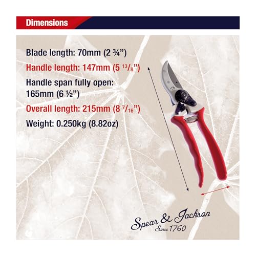 Spear & Jackson Razorsharp Heavy Duty Bypass Pruners, Drop-Forged High Carbon Steel Blades, Adjustable Blade Tension, Ergonomic Handles for Professional Pruning