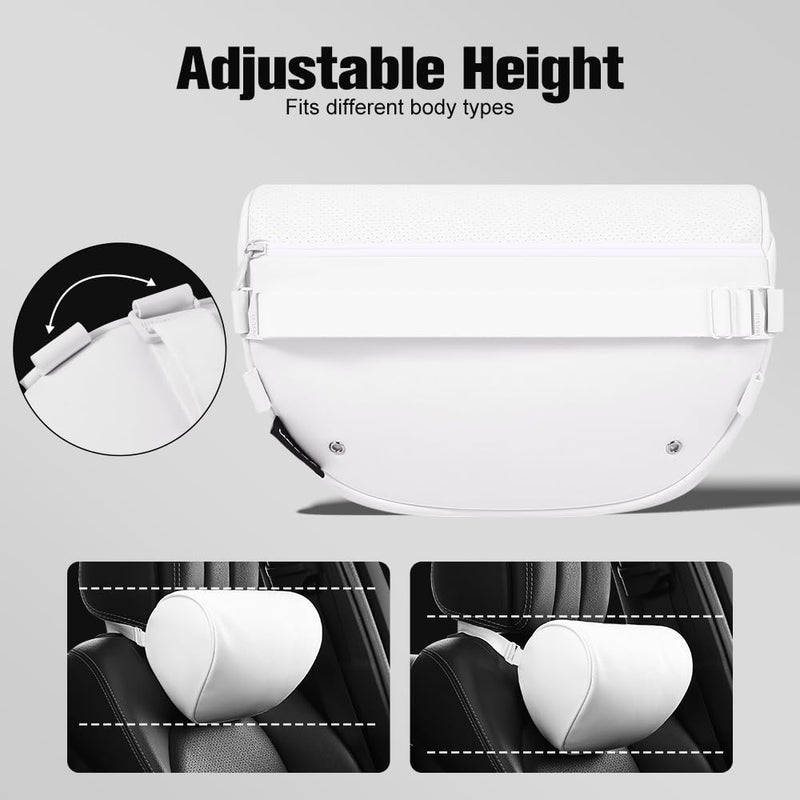 HOPON 2025 Upgrade Headrest Pillow for Tesla Model 3 Model Y with Adjustable Strap,Fits All Vehicles,Car Neck Pillow with Leather,for Head,Neck,Shoulders,Multipurpose,Car Accessories 1 Pack (White) White
