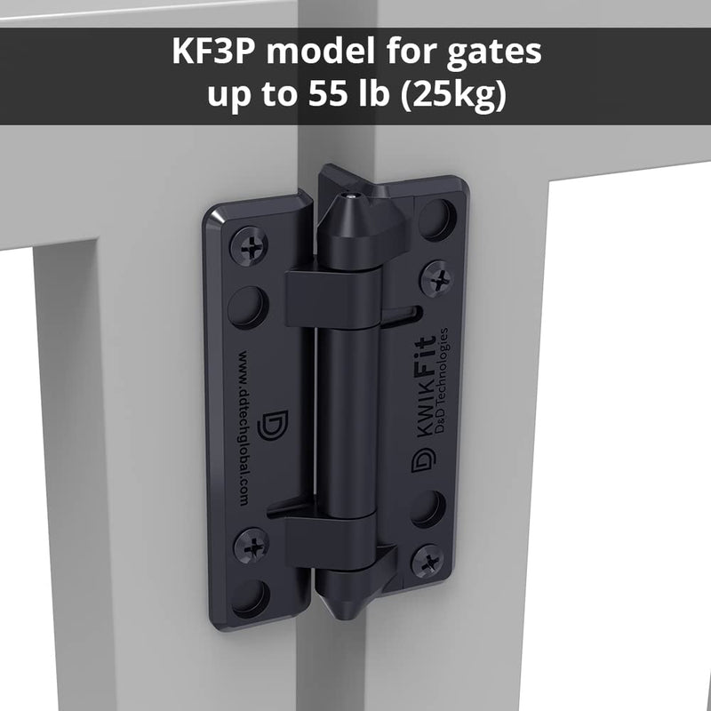 D&D Technologies KF3PPS KwikFit Polymer General Purpose Gate Hinge, Non Self-Closing, Screw-On to the Gate, for Any Square Gate Frame and Post, 2 Count