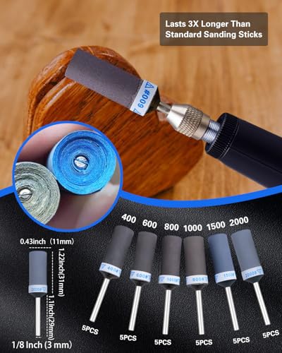 Elechiakan 30PCS Sanding Drums Bands and Sticks for Dremel Rotary Tool 1/8" Mix Grit 30PCS