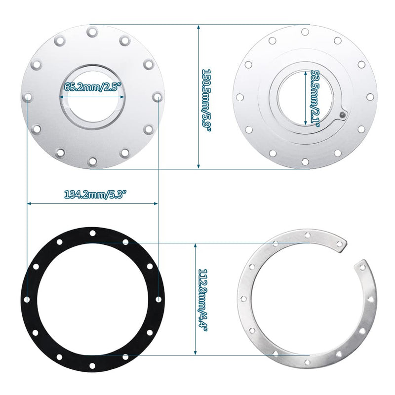 PTNHZ Universal Billet Aluminum Fuel Cell Cap Embedded Auxiliary Oil Tank Cover Flush Mount With 12 Hole Cell Bung and Gasket Embedded Oil Tank Cover