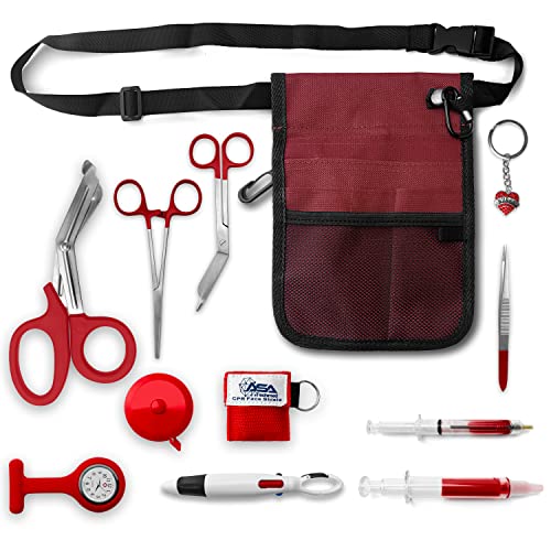 ASA TECHMED Nurse Utility Belt – Complete Medical Belt Utility Kit, Pro Pack Pocket Organizer Pouch Hip Bag for EMT, CNA, NP, PA, Student, Maroon