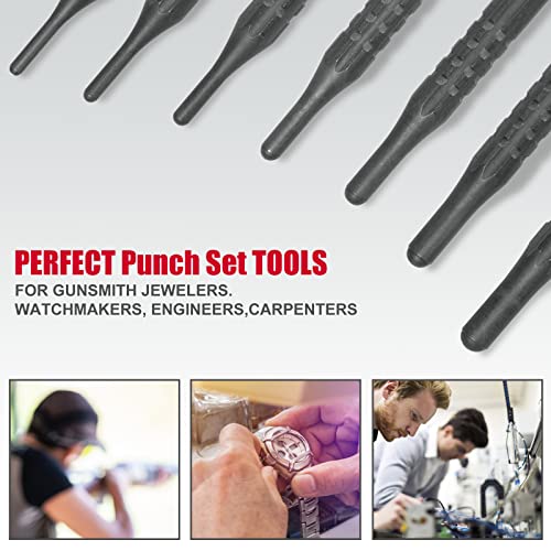 Pridefend 8 Pcs Roll Pin Punch Set,Premium Punch Set,Made of Solid All-Steel Material,Punch Removing Repair Tools for Machinery Maintenance (with Bench Block)…