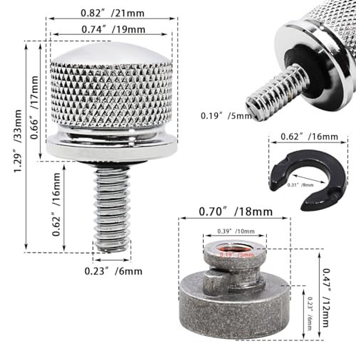 FOVPLUE 1/4″-20 Thread Seat Bolt/Screw and Nut Kit for Harley FLT Touring CHROME BOLT/NUT/WASHER