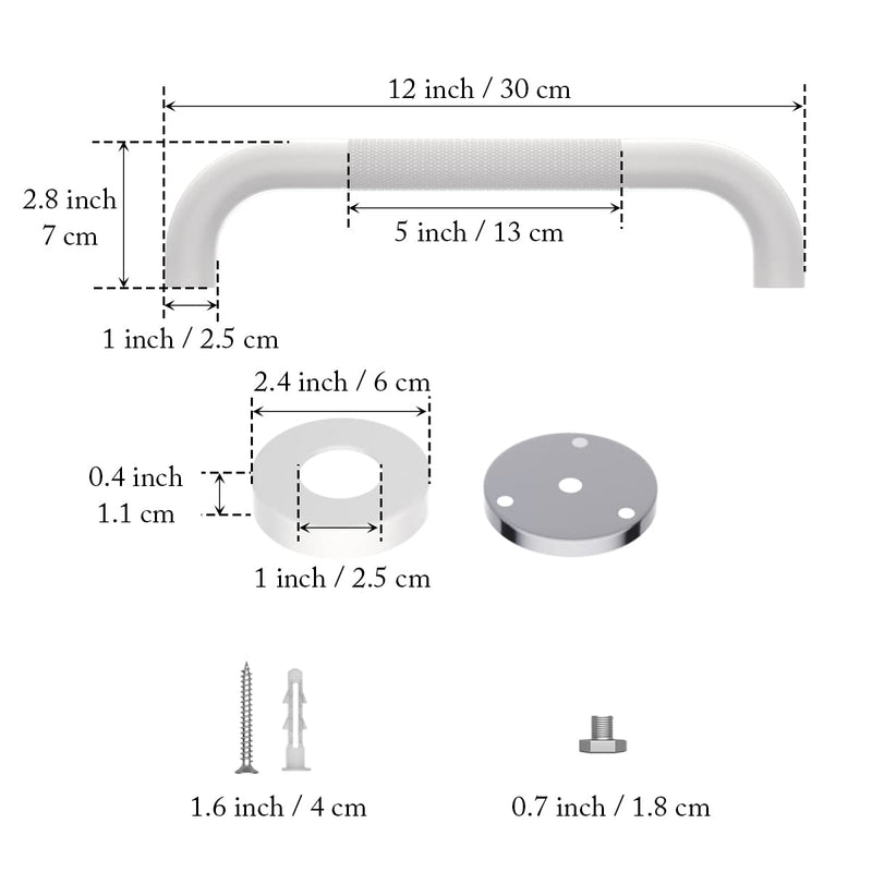 12 Inch Anti Slip Shower Grab Bar Oil Rubbed White, Munzong Bathroom Grab Bar, Knurled Bathroom Balance Bar,Safety Hand Rail Support Handicap Elderly Injury Senior Assist Bath Handle 12inch-2 pack