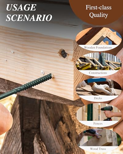 100Pcs #14 x 4 Deck Screws Hex Flanged Head Lag Screw Bolts, Epoxy Coated Rust Resistant Exterior Structural Wood Screws 4 Inch, Hex Socket Included Green Outdoor Decking Screw for Wood Fence 14 x 4" 100