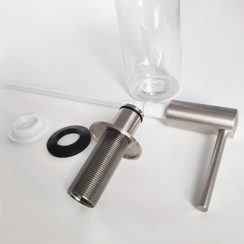 Brushed Nickel Built in Soap Dispenser for Kitchen Sink with 17 OZ PET Bottle Brass Pump Head Deck Mounted Dish Soap Dispenser Brushed Nickel