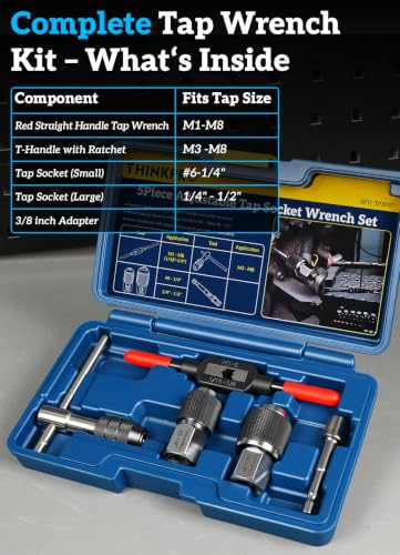 5 Piece Tap Wrench Set with Adjustable Tap Socket & T-Handle
