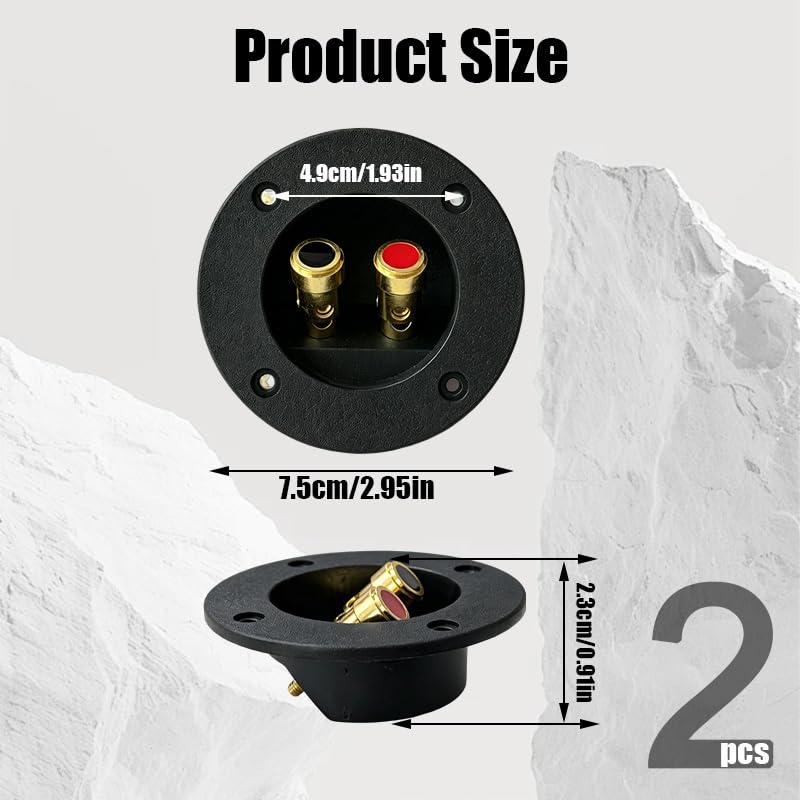 2 Pack 3 Inch Round Speaker Terminal Cups, 2-Way Spring Loaded Binding Posts, Double Jack Wire Connectors for Home & Car Stereo Subwoofer Boxes