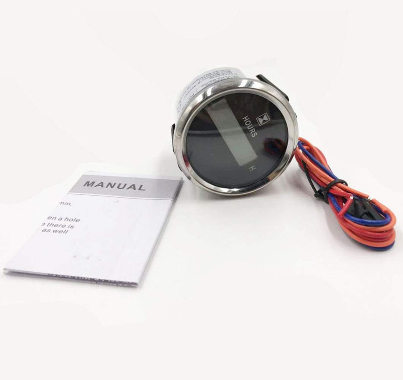 52MM 2" Hour Meter Gauge Red Backlight for Marine Boat 9-32V Waterproof Silver