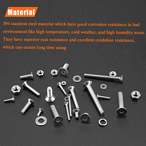HELIFOUNER 1500 Pieces M2 M3 M4, 304 Stainless Steel Countersunk Head Socket Cap Metric Screws Bolts Washers Nuts Hardware Assortment Kit with Hex Wrenches