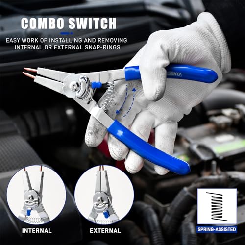 8-Inch Snap Ring Plier Internal/External with Interchangeable Tips 8-Inch