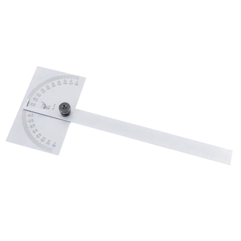 PEC Tools Stainless Steel Angle Protractor with Double Graduation - Ideal for Drawing Radial Lines, Setting Bevels, Transfer Angles, 6" Blade Length, 0-180 Range, Rectangular Head, Made in USA 5170SS