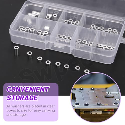 Swpeet 65Pcs 8 Sizes M3 Aluminum Spacer Assortment Kit, 3.1×6mm(ID×OD) Silver Aluminum Standoff Column Spacer, Round Spacer Unthreaded Standoff Bushing Plain Finish, Length 0.5/1/1.5/2/2.5/3/6/10mm Silvery