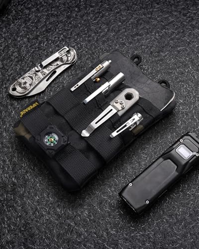 VIPERADE VE4 Tool Pouch, Nylon Pocket Organizer with 2 Pockets and 4 Small Tool Storage EDC Gears, Best Gift to Keep Organized, Hold Your Flashlight/Pocket Knife, Tactical Pen, Notebook Black Camo