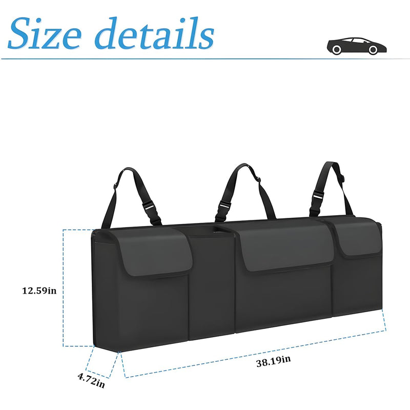 Car Trunk Organizer and Storage, Backseat Hanging Organizer for SUV, Truck, MPV, Waterproof, Collapsible Cargo Storage Bag with 4 Pockets, Car Interior Accessories (Black) Black