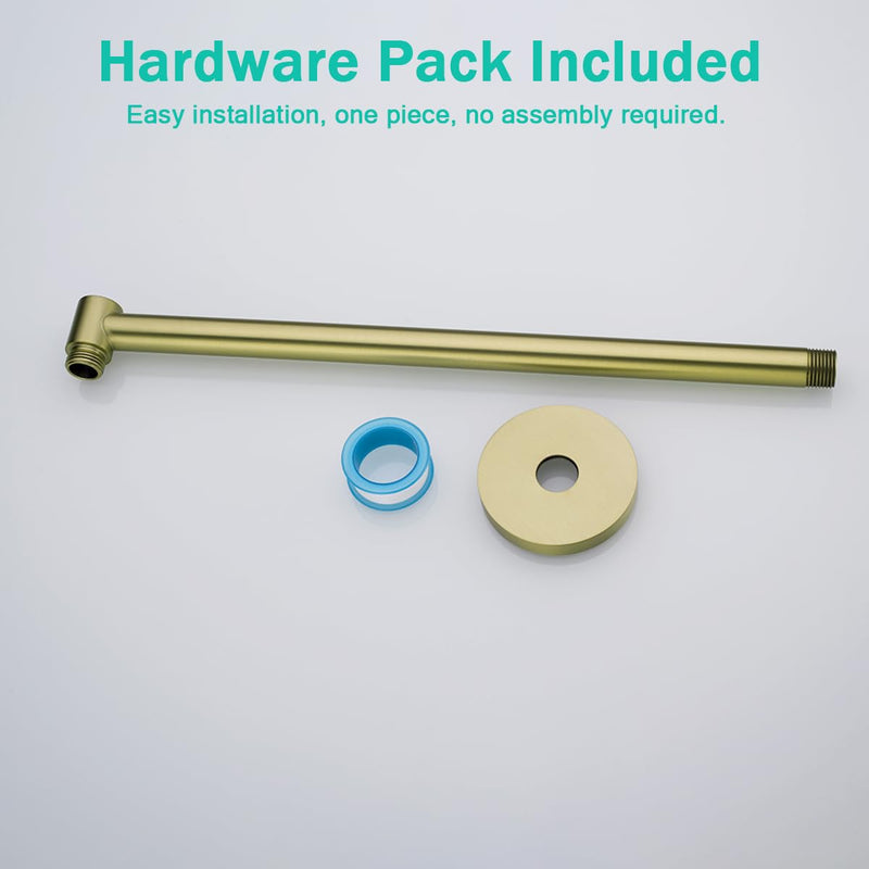 Shower Arm,16 Inch Rain Shower Head Extension Extender, With Flange and Teflon Tape, Made of Thicken Stainless Steel for Bathroom Rainfall Shower,Brushed Gold,SE-91088-16BG Brushed Gold(91088)