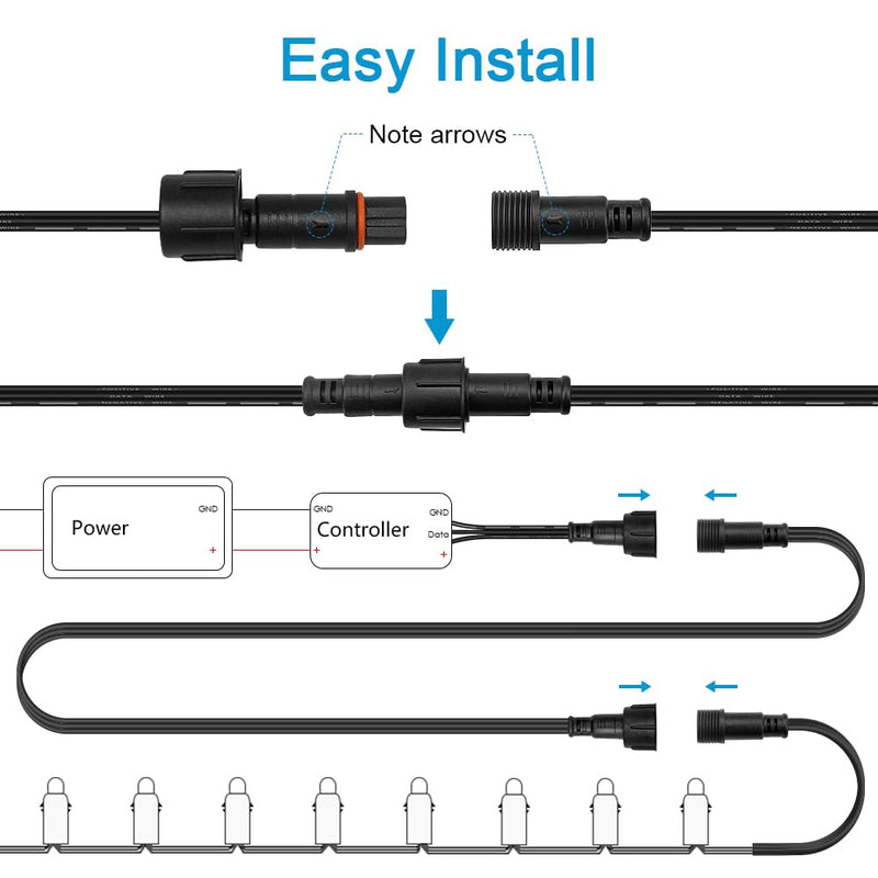 ALITOVE 16.4ft 3 Pin xConnect Extension Cable with 17mm Male & 12mm*23mm Female X-Connector 18AWG Power Cord IP68 for B0923SDR5T B0CM95W84B B0CW9NQ12K WS2811 Halloween Christmas Pixel Lights(2 Pack) 2 of 16.4FT