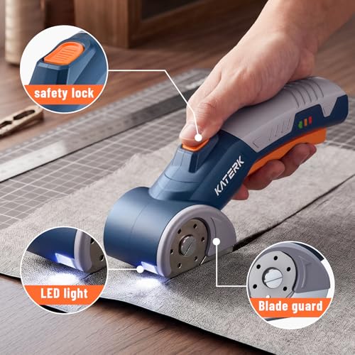 Katerk Cardboard Cutter Electric Box Cutter with Safety Lock & LED Light, Cordless Electric Scissors for Fabric Blue