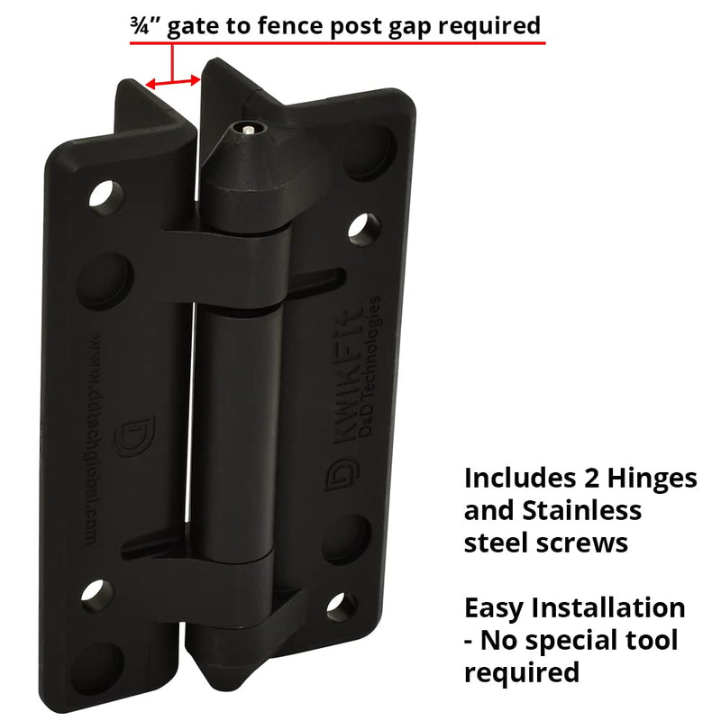 D&D Technologies KF3PPS KwikFit Polymer General Purpose Gate Hinge, Non Self-Closing, Screw-On to the Gate, for Any Square Gate Frame and Post, 2 Count