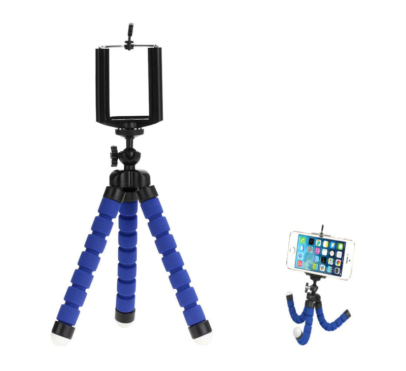 AKOAK Mini Camera Tripod, Portable and Flexible Tripod with Cell Phone Holder Clip, Standard 1/4 Screw Suited for General Camera and Adjustable Clip Suited for The Mobile Phone Under 6 Inch,Blue