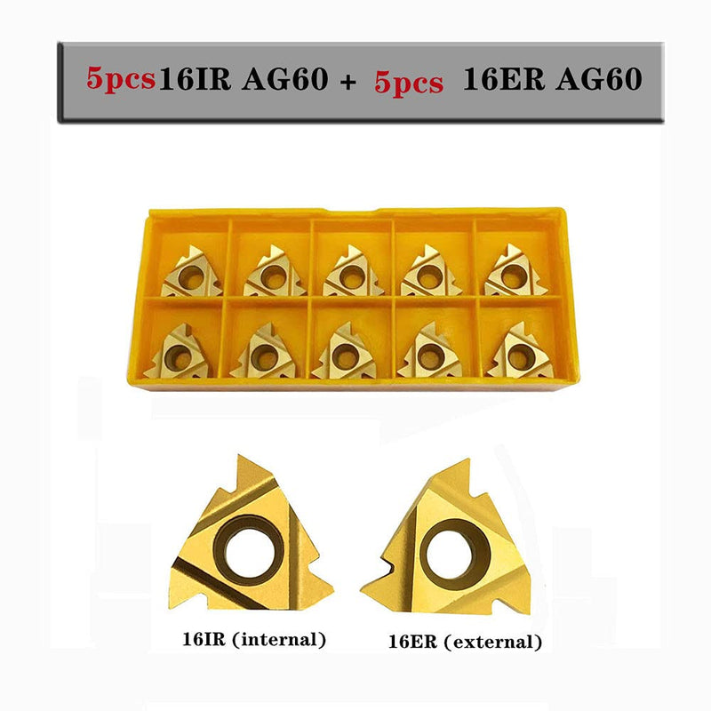 1/2" 5/8" Boring Bar SNR0013M16+SER1616H16 Lathe Internal Threading Inserts Turning Tool Holder with 5pcs 16ER AG60+5pcs 16IR AG60 Carbide Turning Inserts External/Internal Threading Inserts