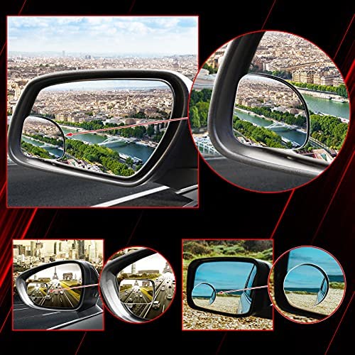 Frienda 6 Pieces Blind Spot Mirror, High Definition Glass Convex Lens Frameless 360° Wide Angle Side View Mirror for Car(Fan, Round, Rectangle Shape)