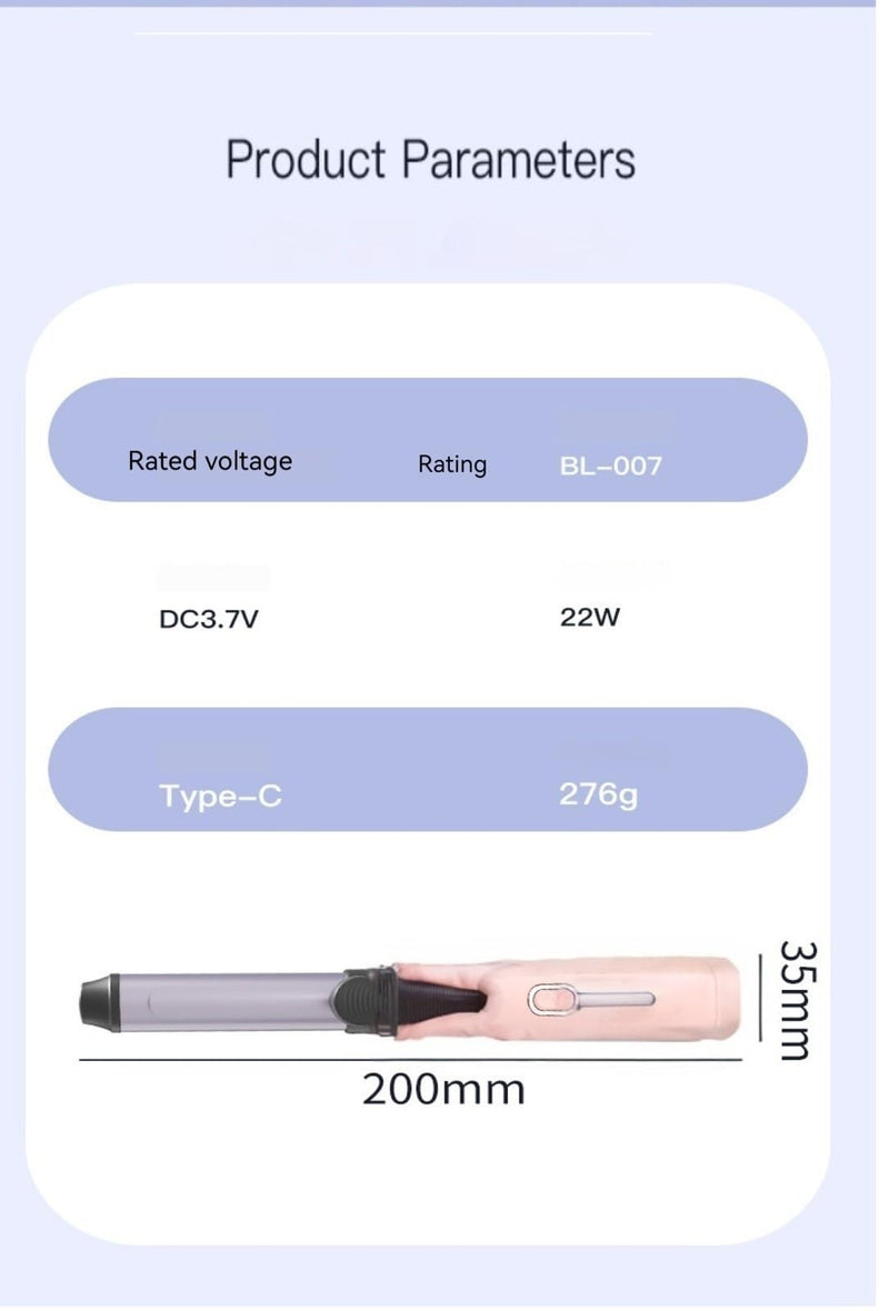 Mini Travle Curling Wand for Women, Mini Cordless Curling Iron for Short Hair, USB Rechargeable Ceramic Hair Curling Wand, 3 Temperature Levels Curling Tongs (Pink) Pink