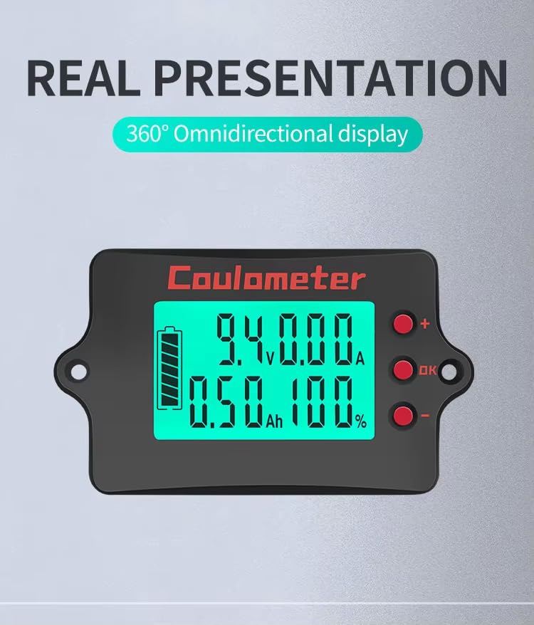 Battery Capacity Tester | Coulomb Counter | DC 8-120V 0-100A | Voltmeter/Ammeter | for Touring Car/Electric Car (100A+3M USB) 100A+3M USB