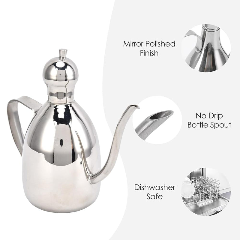 Stainless Steel Oil Pot, Stainless Steel Oil Can Portable High Water Tightness Stainless Steel Oil Can for Kitchen(1L)
