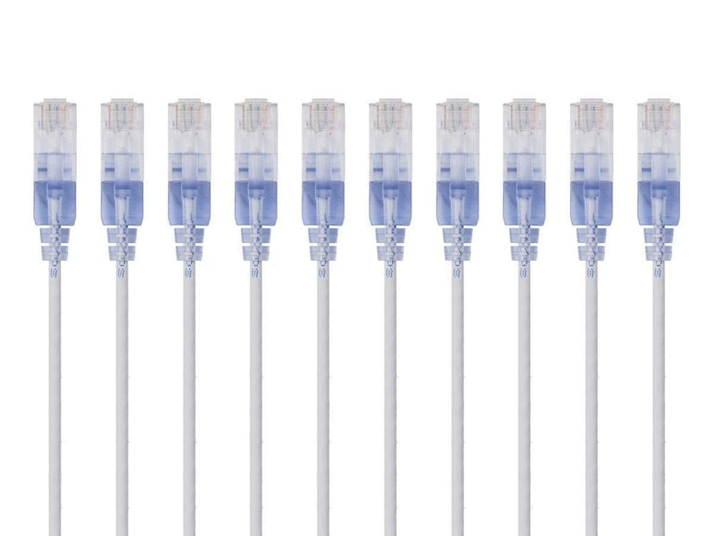 Monoprice Cat6A Ethernet Patch Cable - Snagless RJ45, 550Mhz, 10G, UTP, Pure Bare Copper Wire, 30AWG, 10-Pack, 3 Feet, Blue - SlimRun Series 10 Pack