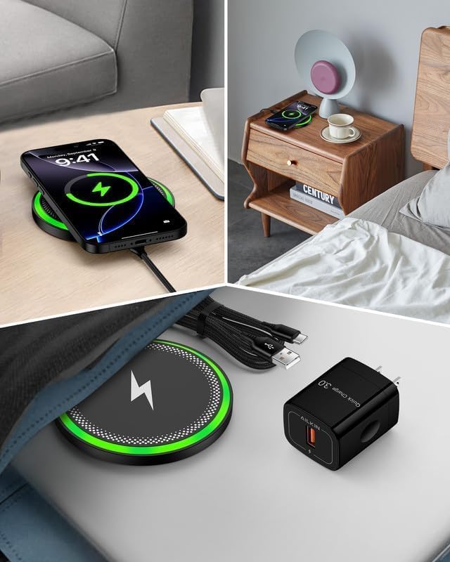 15W Wireless Charger for Google Pixel 10 Pro XL/10a/9 Pro XL/8 Fast Charge | Cordless Charging Pad with QC 3.0 USB Charger Block + USB-C Cable Cordless Charge Station Phone Charger for Android Wire less Black