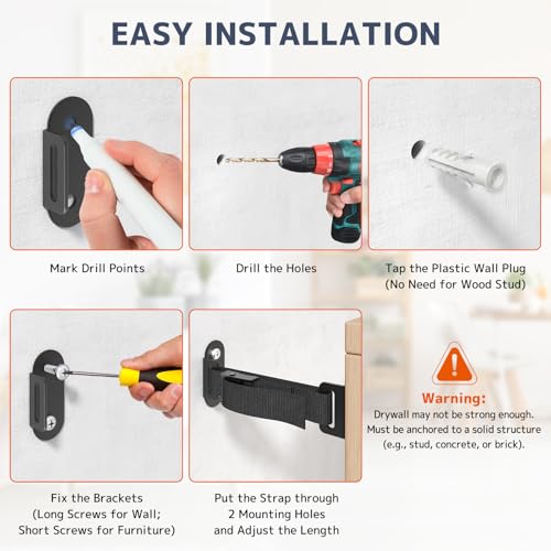 PUTORSEN Anti Tip Furniture Anchors, Heavy Duty Wall Safety Kit 4 sets