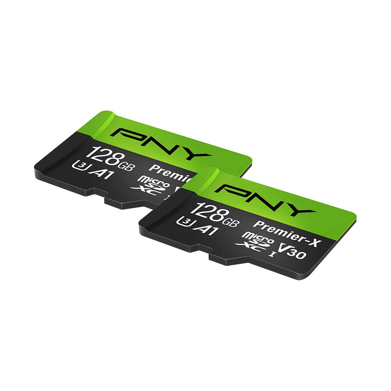 PNY 128GB Premier microSDXC Class 10 U3 V30 A1 Memory Card 2-Pack - 100MB/s, 4K UHD, Full HD, UHS-I, micro SD FLASH CARD - 2 PACK