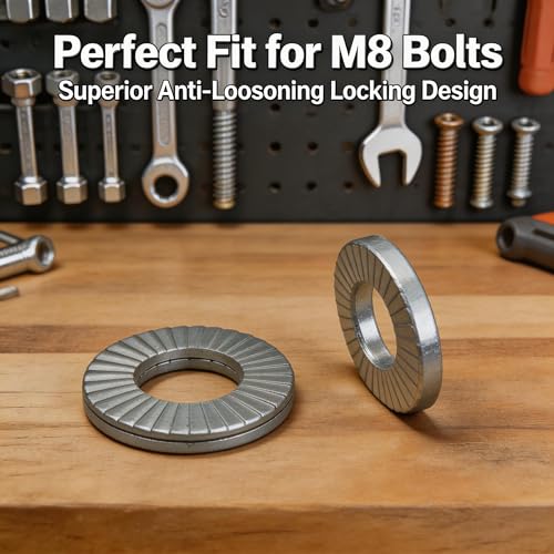 M8 Wedge Lock Washers, 20pcs Anti-Loose Shakeproof Washers for Bolts,Automotive,Precise Fit,Direct Installation. 20